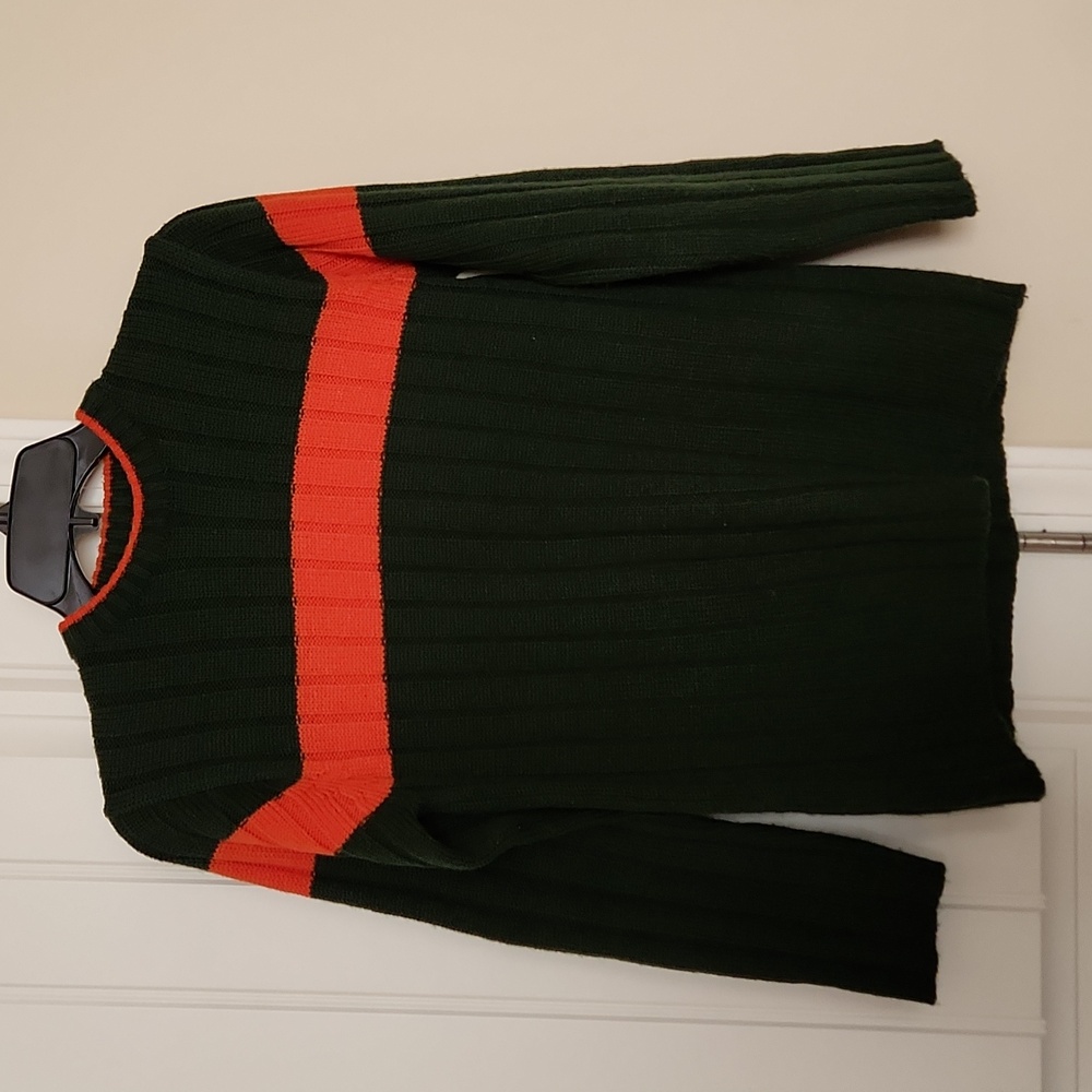 Boys Faded Glory Medium (10/12) Green w/ Orange front stripe Sweater